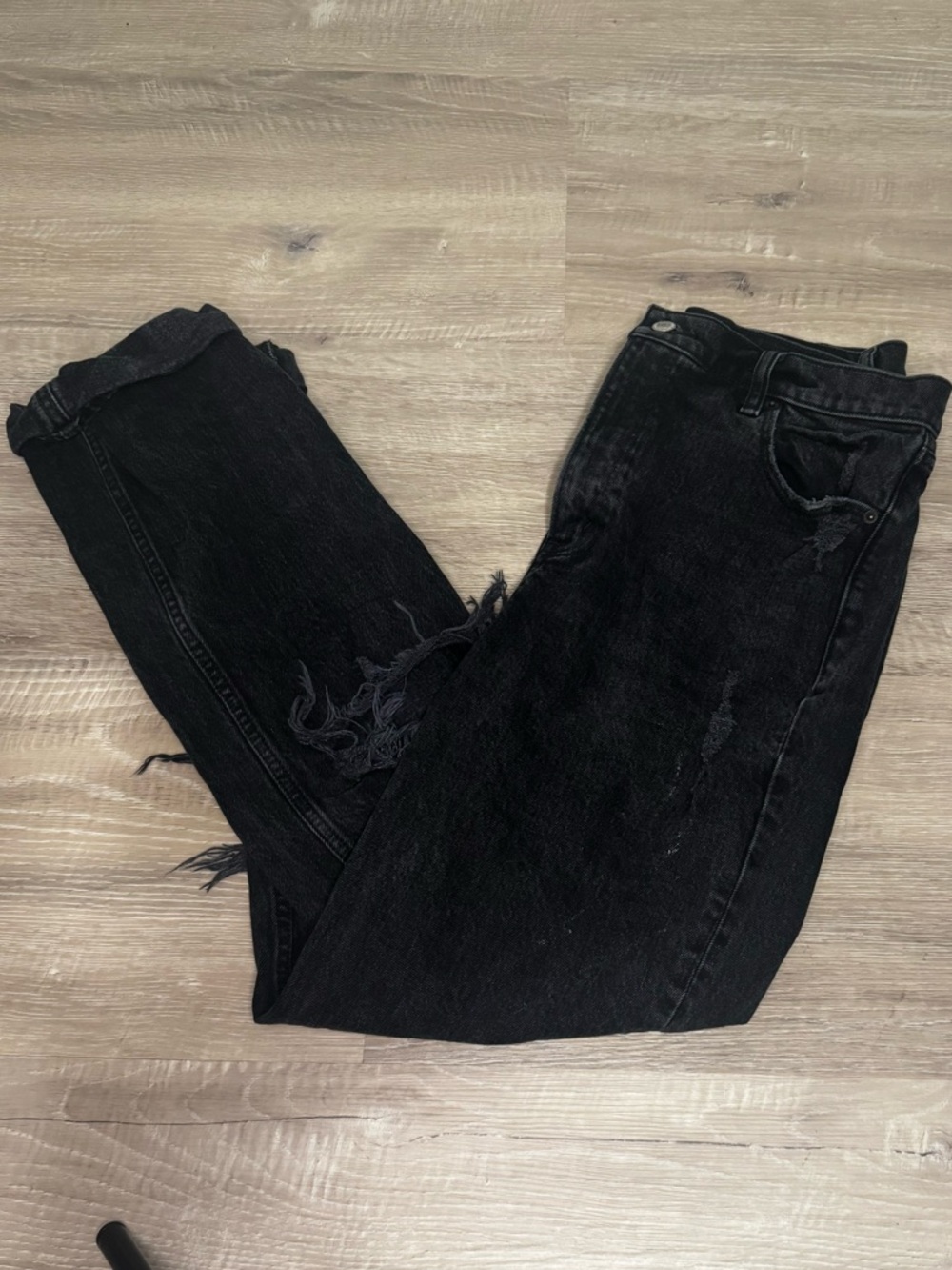 Abercrombie Black Distressed High-Waist 90’s Straight Leg Jeans (Long)